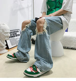 Men Jeans Wide-leg Straight Jeans Hole Ripped Street-wear All-match Denim Trousers Mens Loose Casual Fashion Harajuku New jinquedai