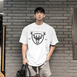Summer new print loose muscle fitness top young men's training leisure sports short sleeve T-shirt jinquedai