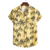 Mens Hawaiian Shirt Pink Palm Tree Print Casual Short Sleeve Button Down Shirts Summer Beach Aloha Shirt Men Chemise Homme XXXL jinquedai