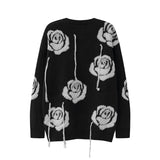 Rose Flower Tassel Knitted Patchwork Winter Pullover Sweater Male and Female O Neck Oversized Casual Harajuku Loose Sweaters jinquedai