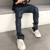 Front Double Zipper Straight Loose Vibe Style Mens Casual Trousers Drawstring Black Multi-pockets Oversized Couple Track Pants jinquedai