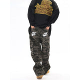 New American retro street embroidery camouflage multi-pocket Y2K men's and women's overalls loose casual wide-leg pants jinquedai