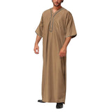 Muslim Men Jubba Thobe Solid Color Button Kimono Middle Robe Saudi Musulman Shirt Stand Collar Islamic Arabic Kaftan Men Abaya jinquedai