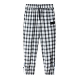 Men Casual Pants Plaid Length Loose All-Match Elastic Waist Fashion Trousers Streetwear Korean White Tie Feet Trousers Male jinquedai