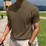 Casual Skinny Solid Color T-shirt Streetwear High-neck Short-sleeved Bottoming Tees for Men Shapewear Leisure Summer M-5XL jinquedai