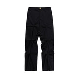 Harajuku Streetwear Pleated Straight Casual Track Pants Mens Pockets Ruched Retro Vibe Style Loose Trousers Oversize jinquedai