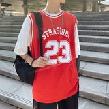 Jinquedai  New Men's Letter Basketball T Shirt Summer Oversize Fake Two Piece Man Tees Streetwear Contrast Casual 5XL Tshirt jinquedai
