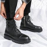Winter Boots Fashion Brown Leather Men's High Boots Motorcycle Boots Men Outdoor Thick Bottom Round Head Waterproof Ankle Boots jinquedai