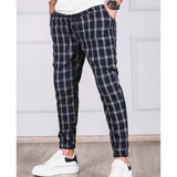 New Plaid Striped Drawstring Jogger Pants for Men Business Casual Pencil Pant Male Clothes Vintage Printed Trouser jinquedai