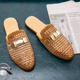 Summer Rhinestone Half Slippers Loafer Men's Shoes Nightclub Party Trendy Shoes Leather Slip on Breathable Casual Moccasins jinquedai
