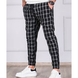 New Plaid Striped Drawstring Jogger Pants for Men Business Casual Pencil Pant Male Clothes Vintage Printed Trouser jinquedai