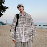 French small fragrance coat men's fashion high sense men's clothing spring and autumn tweed woven thousand bird check shirt men jinquedai