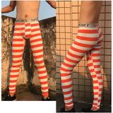 Men Long Johns Thermal Underwear Base Layer Pants Striped Printed Leggings Tight Winter Warm Underpants Calzoncillos Hombre jinquedai