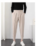 Jinquedai Fashion Men Casual Pants Elastic Waist Small Feet Slim Korean Style Pleated Tapered Male Blazer Pants Trousers Streetwear jinquedai