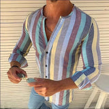 Ropa De Hombre 2022 European American New Style Striped Long-sleeved Linen Men's Casual Shirt Plus Size Camisas Para Hombre jinquedai