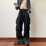 Black samurai men's pants oversize pants high street fashion plush knickerbockers American straight charging overalls jinquedai