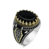 Classic Men's Ring Fashion Metal Gold Color Inlaid Black Stone Zircon Punk Rings for Men Engagement Wedding Luxury  Jewelry jinquedai