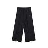 Men Pants Darkwear Pleats Loose Wide Leg Trousers Trend Solid Color New Autumn Fashion Pocket Male Japanese jinquedai