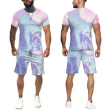 New men's T-shirt suit 3D printed summer sportswear suit men's sportswear casual short sleeve T-shirt 2-piece sports suit XS-6XL jinquedai