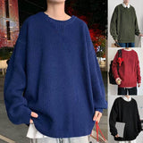 Korean Fashion Sweaters Men Solid Color Oversized Round Neck Casual Winter Knitted Sweater Male Pullovers Men's Clothing jinquedai