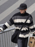 Turtleneck Striped Sweater For Men Loose Autumn Fashion Knitted Pullovers Warm New Brand Male Casual Clothing jinquedai