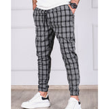 New Plaid Striped Drawstring Jogger Pants for Men Business Casual Pencil Pant Male Clothes Vintage Printed Trouser jinquedai