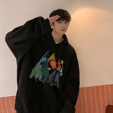 Jinquedai  Flower Graphic Men's Hoodies Fashion Brand Loose Hip Hop Hooded Sweatshirts Couple Clothing Korean Style Pullovers jinquedai