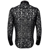 Black Sexy See Through Floral Lace Sheer Shirt Men Brand Renaissance Victorian Steampunk Gothic Medieval Shirt Men Camisas jinquedai