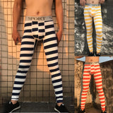 Men Long Johns Thermal Underwear Base Layer Pants Striped Printed Leggings Tight Winter Warm Underpants Calzoncillos Hombre jinquedai