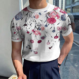Men's Floral Printed T-shirt Summer Short Sleeve Fashion O Neck Slim Tees for Men Casual Streetwear S-5XL Vintage Leisure jinquedai