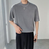 Summer Pleated T-shirt Men's Fashion Solid Color Casual Tshirt Men Streetwear Korean Loose Short-sleeved T Shirt Mens M-2XL jinquedai