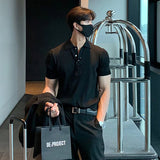 Summer Men's Retro Knitting Lapel Stripe POLO Shirt Solid Color Thin Cozy Short Sleeve T-Shirt New jinquedai