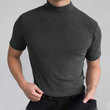 Casual Skinny Solid Color T-shirt Streetwear High-neck Short-sleeved Bottoming Tees for Men Shapewear Leisure Summer M-5XL jinquedai