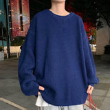 Korean Fashion Sweaters Men Solid Color Oversized Round Neck Casual Winter Knitted Sweater Male Pullovers Men's Clothing jinquedai