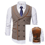 High Quality Mens Plaid Suits Vests Fashion Woolen Patchwork Double Breasted Steampunk Jackets Wedding Slim Fit Chaleco Hombre jinquedai