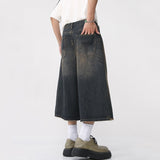 Korean Style Vintage Men's Jeans Summer Loose Male Wide Leg Knee Length Shorts New Washed Fashion Denim Trouser jinquedai