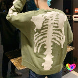 Knitting  Skull Sweater Men Women Large Skeleton Graphic Sweater Vintage Destroyed Green Hole Pullovers jinquedai