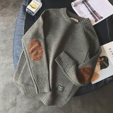 Jinquedai Pullover Mens College Style Patch Color Contrast and Thickened Round Neck Sweater Men Fashion Thick Wool Sweater Knitwear jinquedai