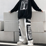 Gothic Punk Cargo Pants Anime Patch Pants for Men Women High Waist Black Trousers Wide-leg Casual Pant Harajuku Y2k Male Bottoms jinquedai