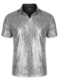 Men's T-shirts New Fashion Casual Short Sleeve Folded Sequins 10 Color Disco Nightclub Party T-Shirt Top Men's Clothing jinquedai