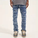 Retro Hole Ripped Distressed Jeans for Men Straight Washed Harajuku Hip Hop Loose Denim Trousers Vibe Style Casual Jean Pants jinquedai