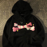 American skull print design fashion hoodie gothic sweater loose autumn winter plush coat oversized goth hoodies women sweatshirt jinquedai