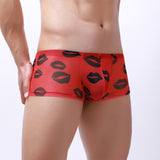 Boxers For Men Sexy Lip Print Stretch Shorts Mesh Arrow Panties Briefs Translucent Thin Quick-Drying Low-Rise Underpants jinquedai