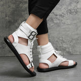 Summer White Roman Sandals Men's High-top Bare Sandals Open-toed Beach Slippers Comfortable Soft Bottom Breathable Casual Shoes jinquedai