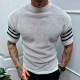 Men's Knit T Shirt Casual Streetwear Hollow-Out O Neck Sweater Short Sleeve Tees Letter Printed Luxury Clothing M-3XL jinquedai