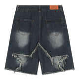 Vintage Tassel Star Denim Shorts Splicing Loose Jeans Shorts  Men Hip Hop Streetwear Harajuku Y2K Shorts Summer jinquedai