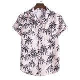 Mens Hawaiian Shirt Pink Palm Tree Print Casual Short Sleeve Button Down Shirts Summer Beach Aloha Shirt Men Chemise Homme XXXL jinquedai