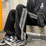 Men's High Street Casual Pants Striped Hip Hop Straight-leg Fashion Male Trousers Harajuku Baggy Summer Pants jinquedai