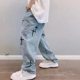 Jinquedai Vibe Style Cross Embroidery Retro Washed Men Baggy Jeans Trousers Hip Hop Distressed Vintage Denim Pants Pantalons Capris jinquedai