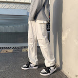 Cotton Pocket Cargo Pants Men Fashion Brown Black White Casual Pants Men Streetwear Loose Hip-hop Straight Pants Mens Trousers jinquedai